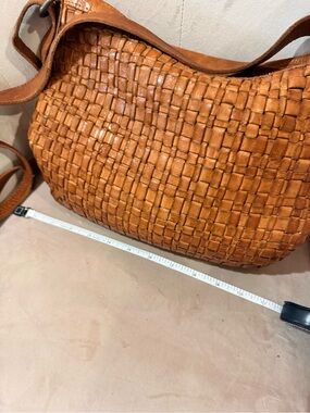 Vilenca Holland Woven Leather Crossbody Bag Cognac Tan Genuine Leather